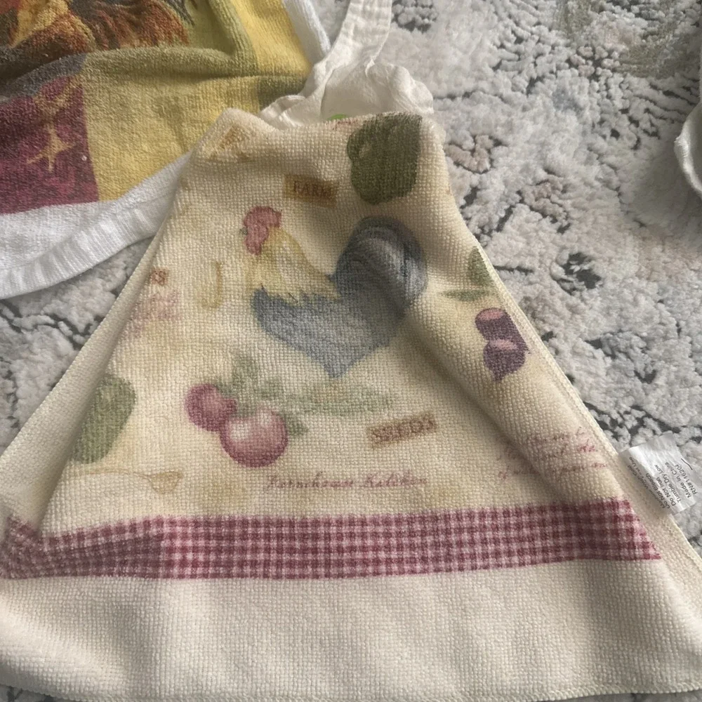 6 Piece Vintage Cotton Linen Kitchen Towels Dish Rag Chickens Used As Is